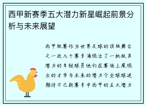 西甲新赛季五大潜力新星崛起前景分析与未来展望